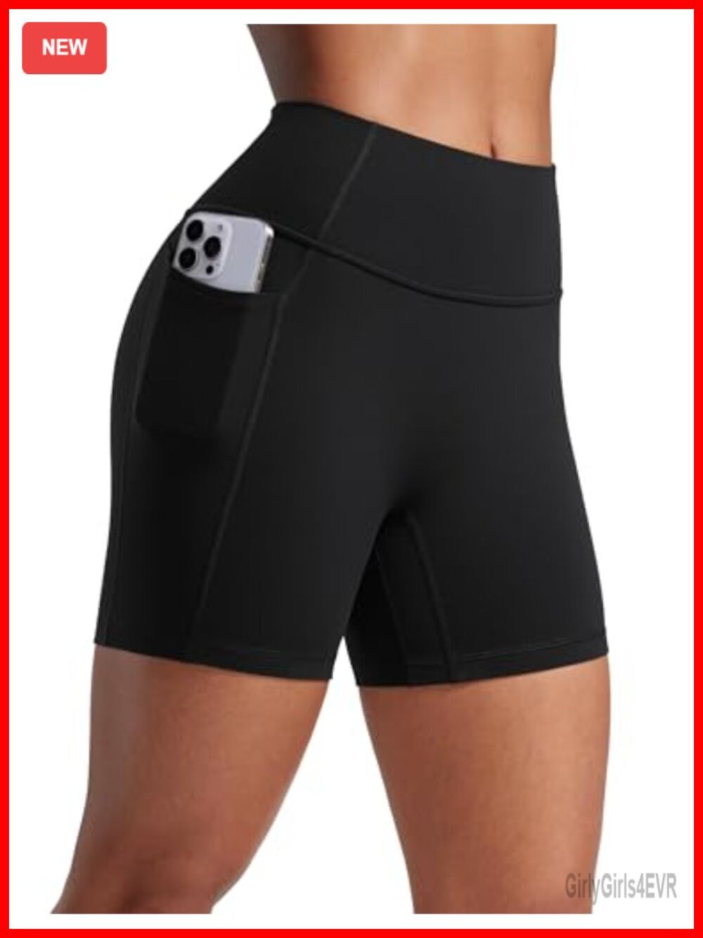 High Rise Biker Shorts Side Pockets No Front Seam Gym Yoga Workout